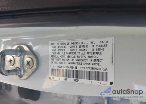 2008 Honda Accord 3.5 Ex-L from USA, damaged, VIN 1HGCP36868A058435